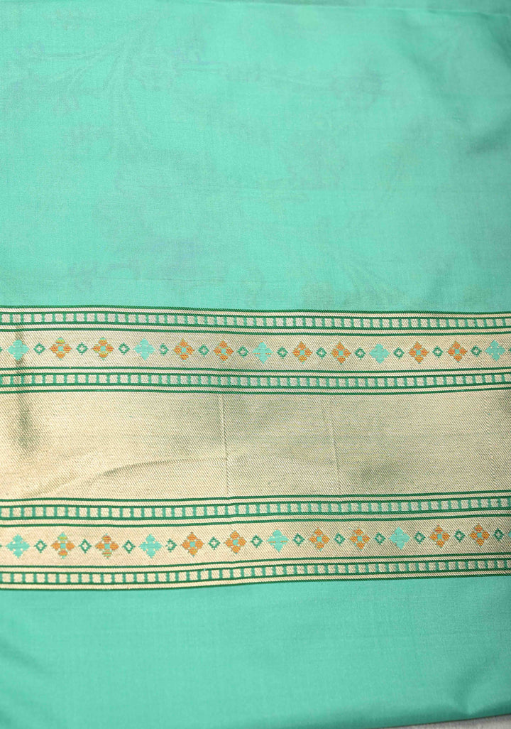 Exquisite Meenakari Tissue Paithani Style Banarasi Silk Saree in Pista Green-Gold with Zari Border | SILK MARK CERTIFIED