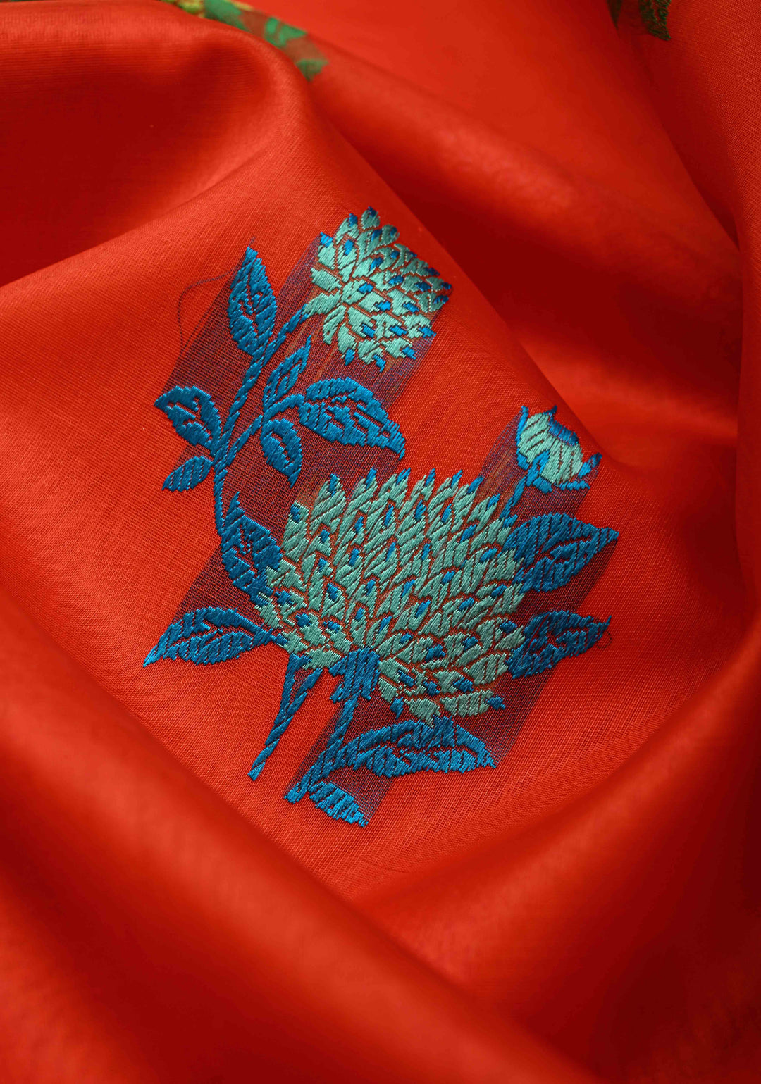 Red Banarasi Kora Silk Saree with Floral Meenakari  Buttas and Zari Border | SILK MARK CERTIFIED