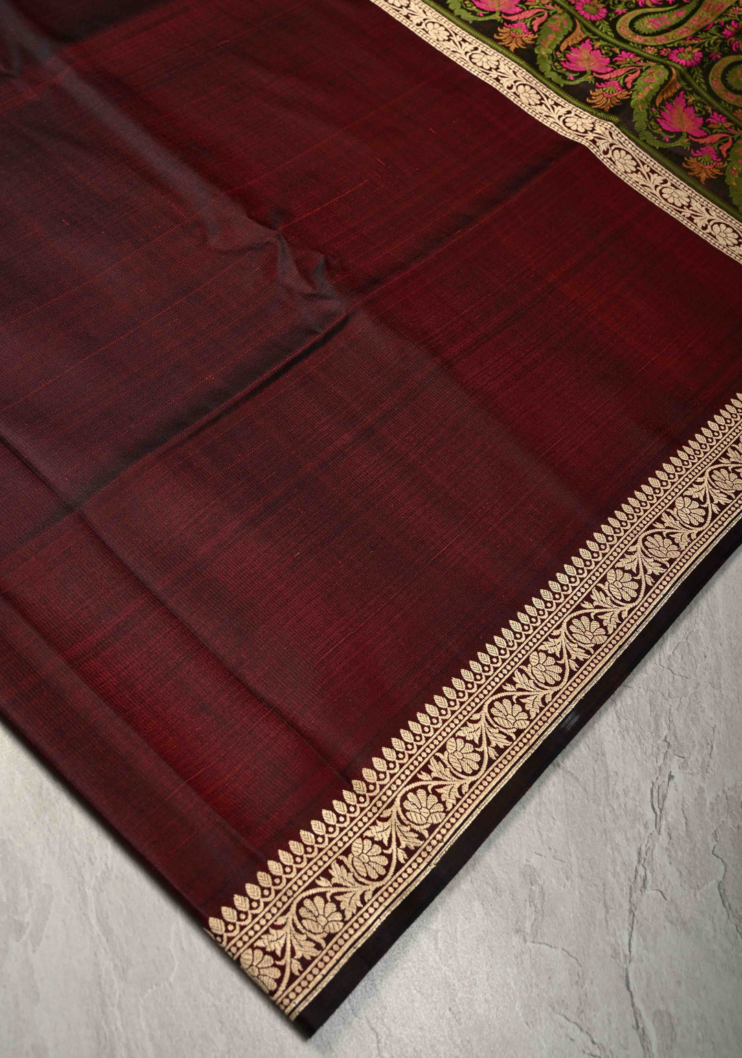 Deep Garnet Mashru Silk Saree with Tanchoi Pallu and and Blouse | SILK MARK CERTIFIED