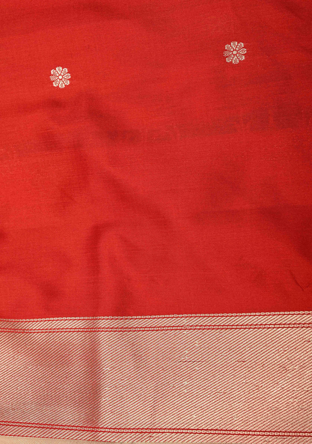 Cream Pure Banarasi Katan Silk Saree with Floral Zari buttas and Contrast Paithani Border-Pallu | SILK MARK CERTIFIED