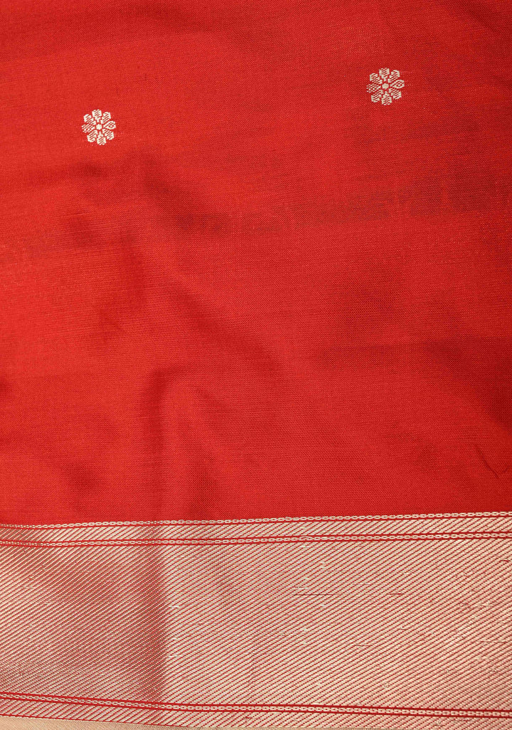Cream Pure Banarasi Katan Silk Saree with Floral Zari buttas and Contrast Paithani Border-Pallu | SILK MARK CERTIFIED
