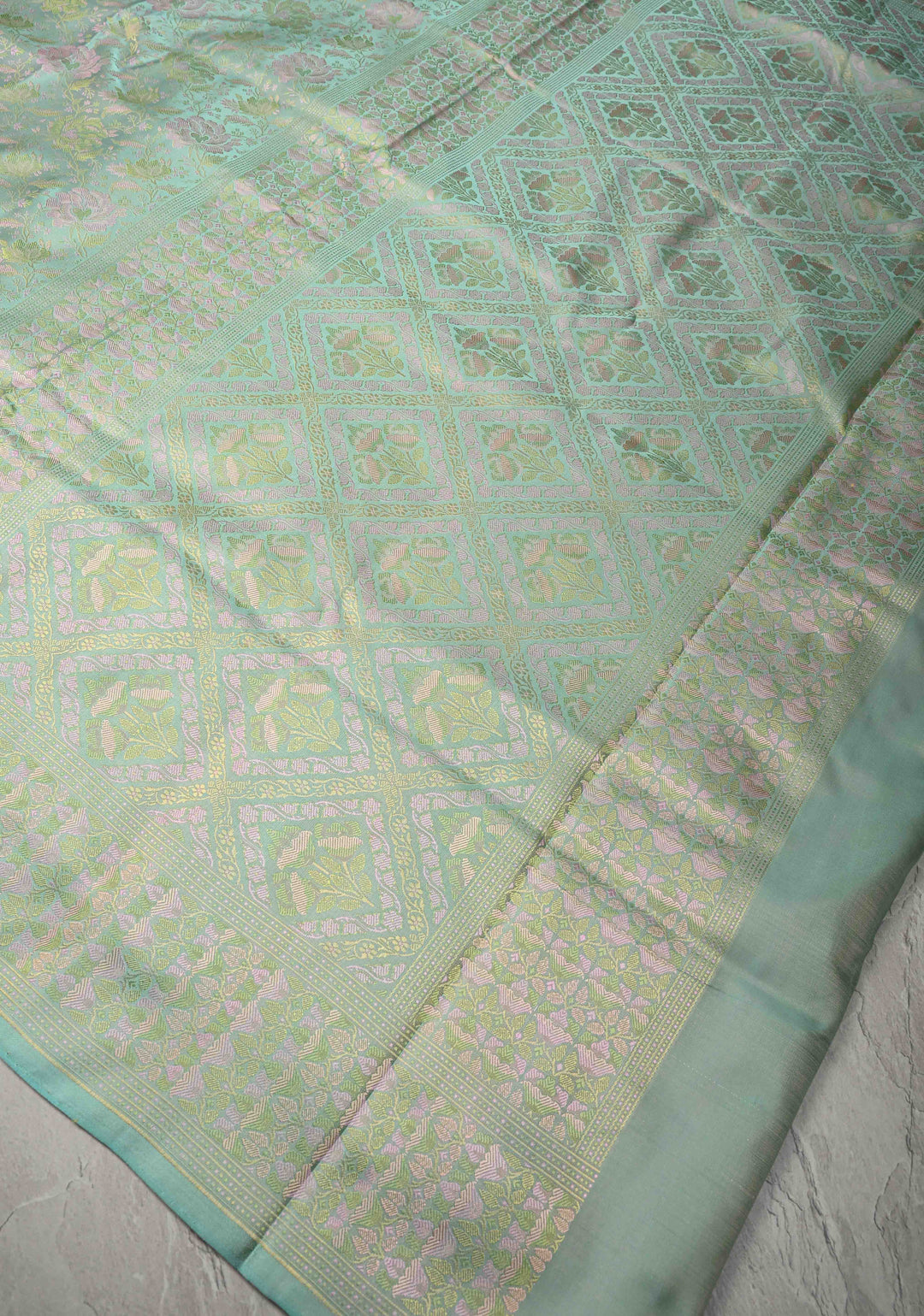 Pista Green Tanchoi Banarasi Satin Silk Saree with Floral Brocade | SILK MARK CERTIFIED