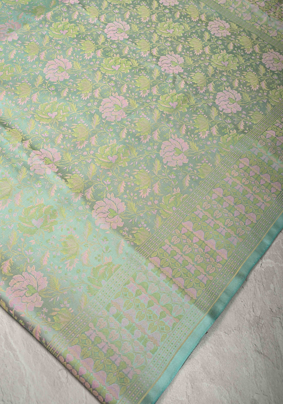 Pista Green Tanchoi Banarasi Satin Silk Saree with Floral Brocade | SILK MARK CERTIFIED