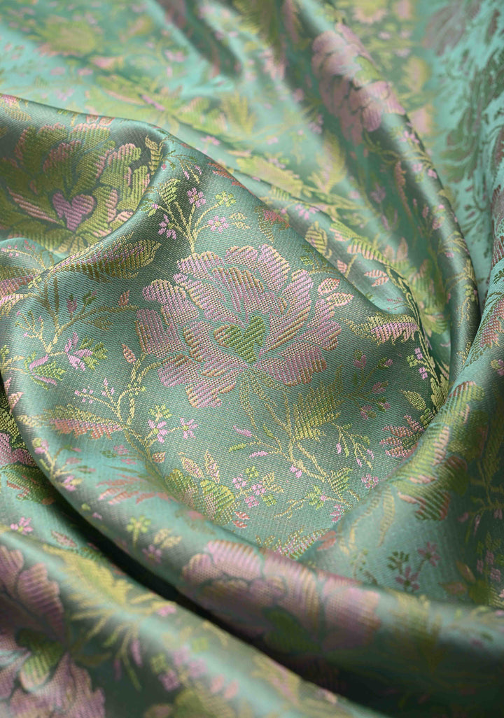 Pista Green Tanchoi Banarasi Satin Silk Saree with Floral Brocade | SILK MARK CERTIFIED