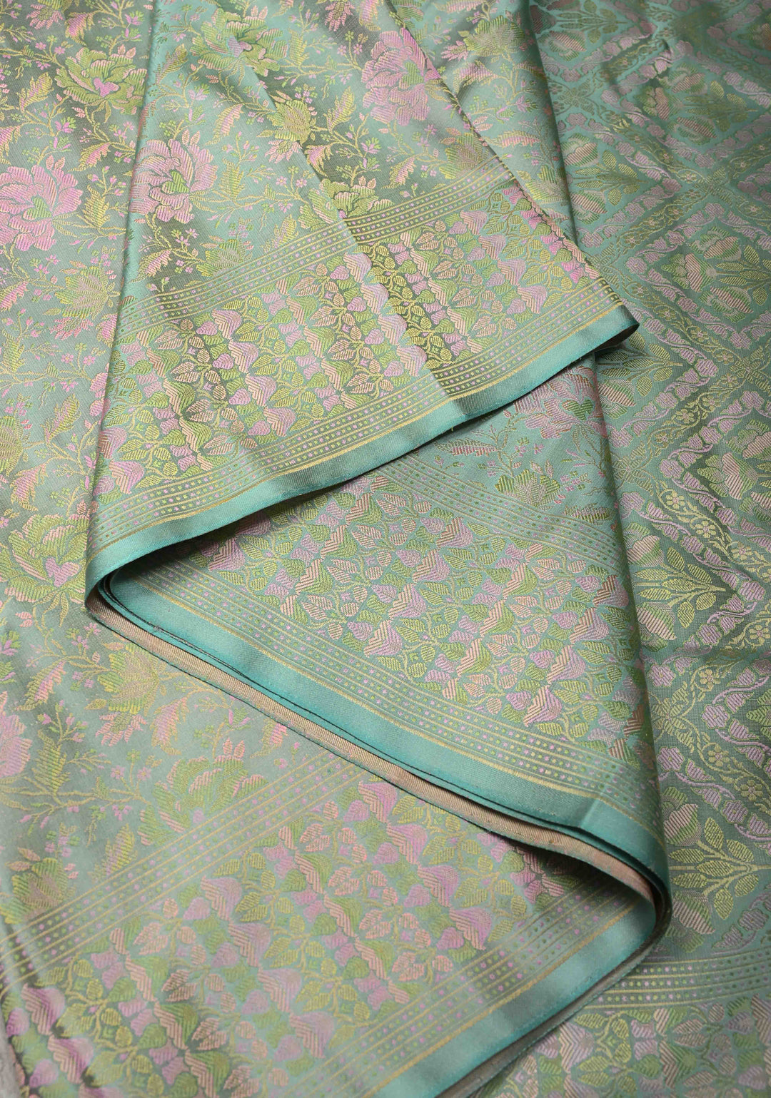 Pista Green Tanchoi Banarasi Satin Silk Saree with Floral Brocade | SILK MARK CERTIFIED