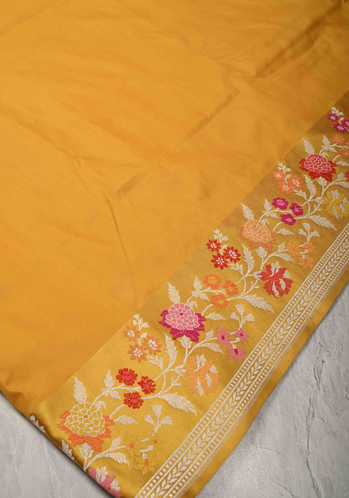 Mustard Yellow Banarasi Katan Tissue Silk Saree with  Meenakari Border and Pallu | SILK MARK CERTIFIED