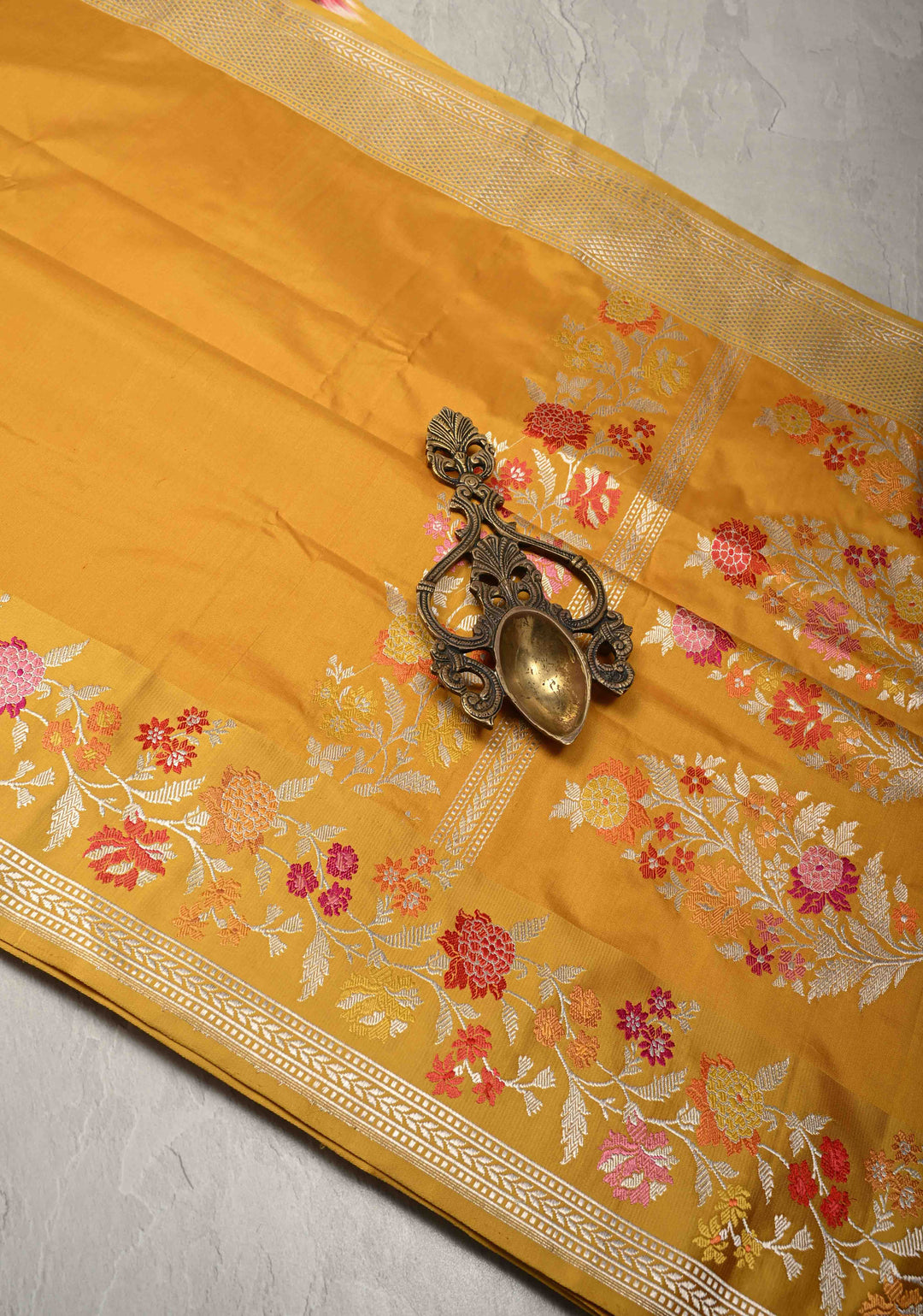 Mustard Yellow Banarasi Katan Tissue Silk Saree with  Meenakari Border and Pallu | SILK MARK CERTIFIED