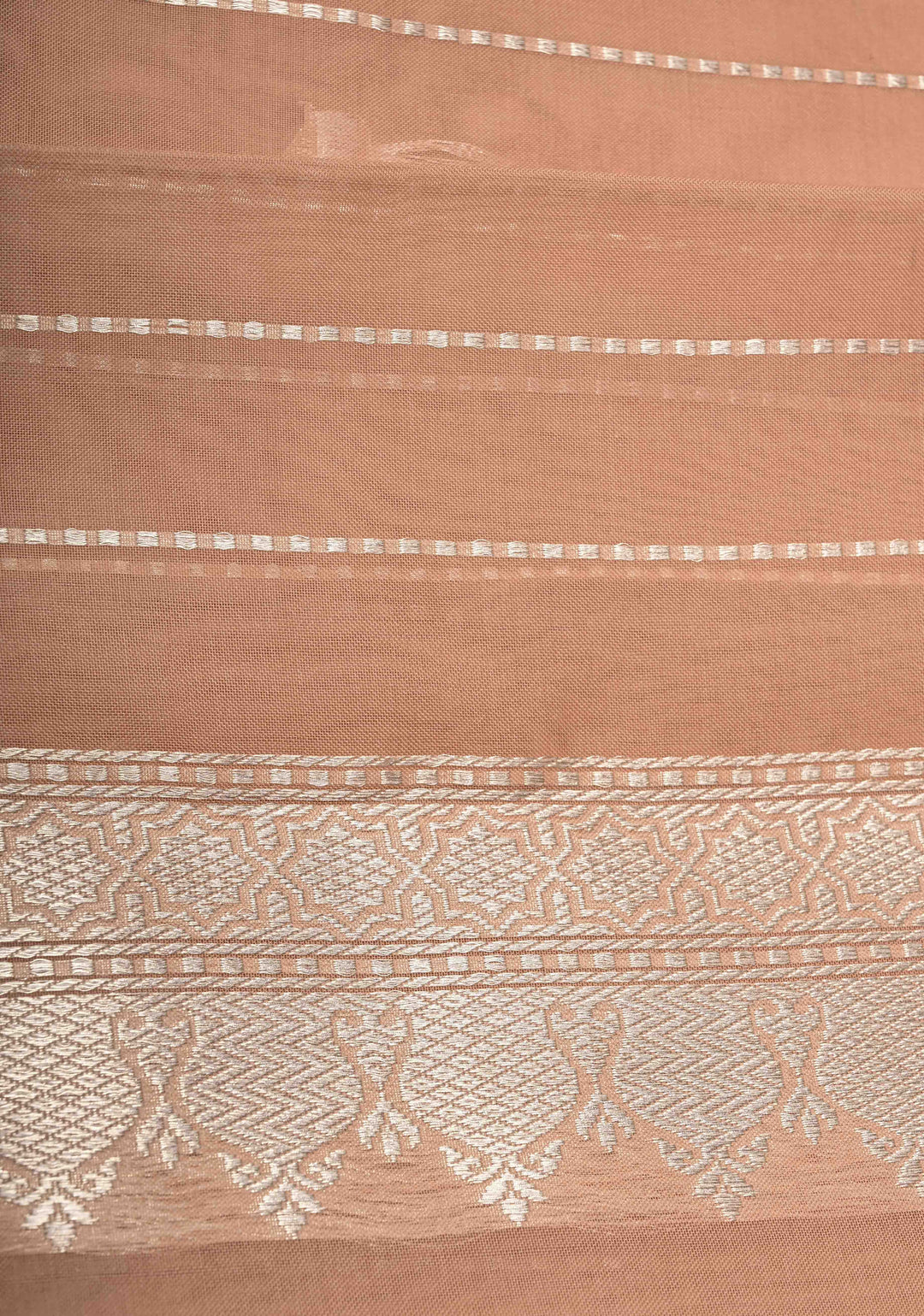 Light Peach Banarasi Kora Silk Saree with Floral Meenakari  Buttas and Zari Border | SILK MARK CERTIFIED