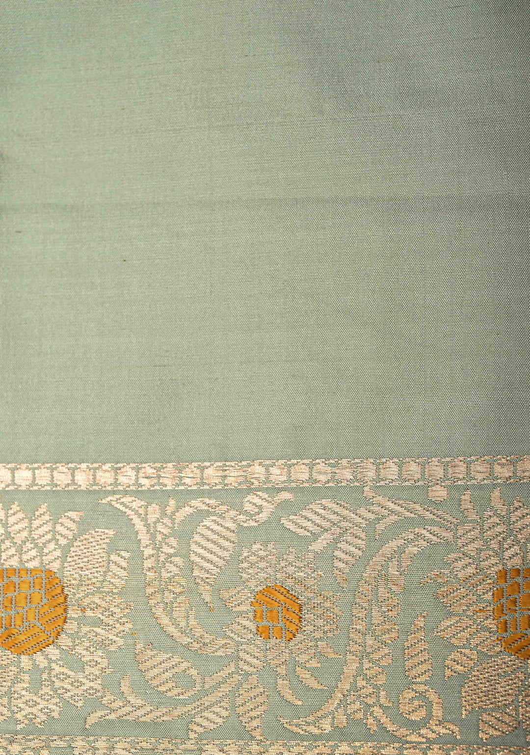 Sage Green Pure Banarasi Katan Silk Saree with Floral Zari buttas and Meenakari Zari Border-Pllu | SILK MARK CERTIFIED