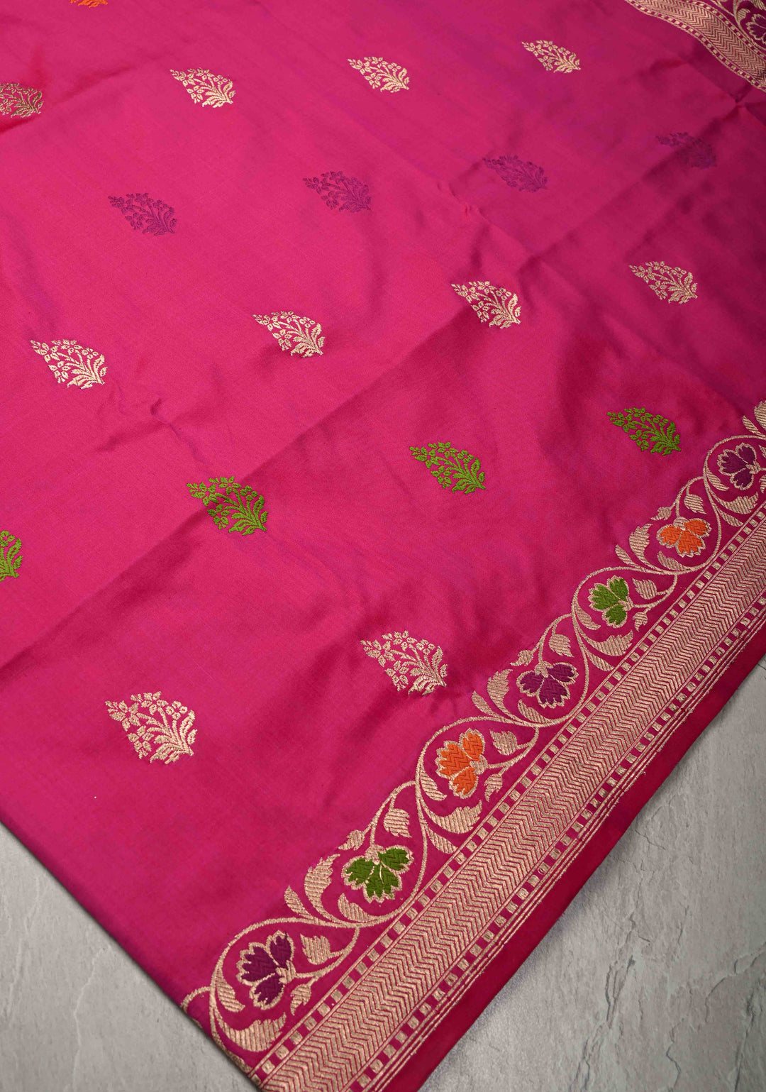 Banarasi Baluchari Rani Pink Pure Katan Silk Saree with Resham Meenakari Floral Buttas and Border | Silk Mark Certified