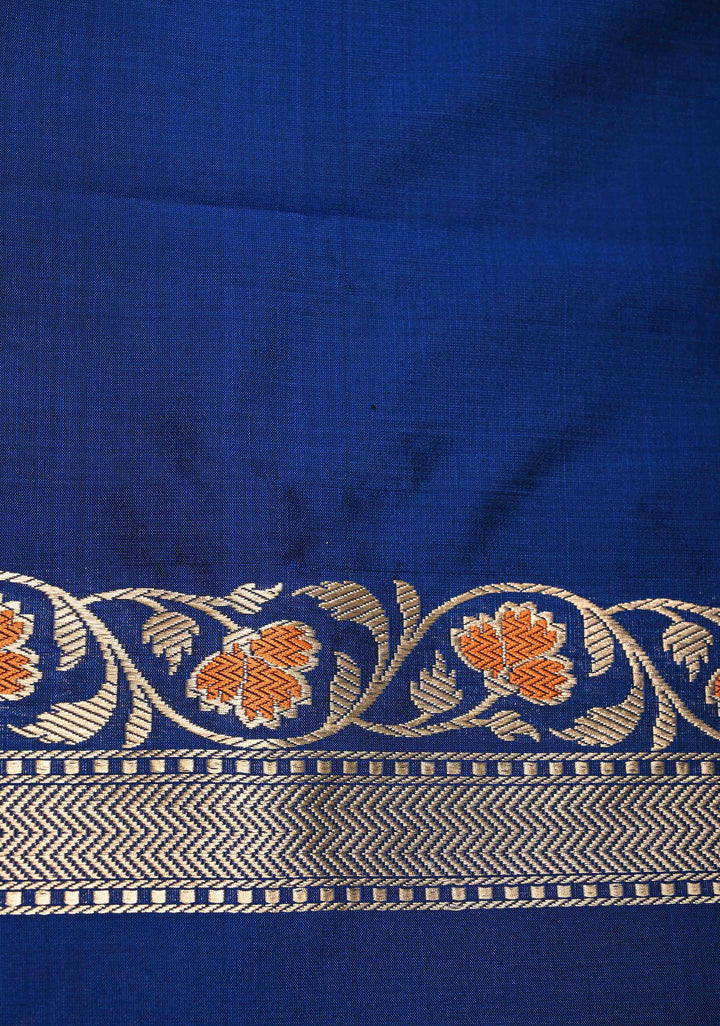 Royal Blue Pure Banarasi Katan Silk Saree with Floral Meenakari Zari buttas and Border -pallu | SILK MARK CERTIFIED