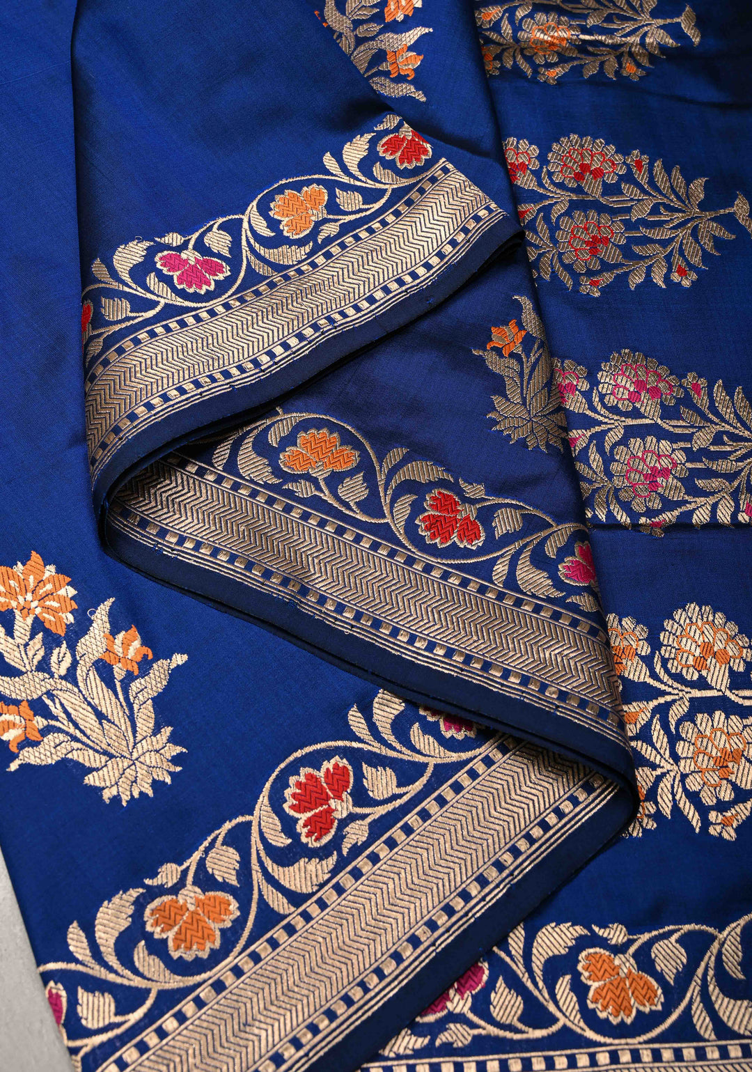 Royal Blue Pure Banarasi Katan Silk Saree with Floral Meenakari Zari buttas and Border -pallu | SILK MARK CERTIFIED