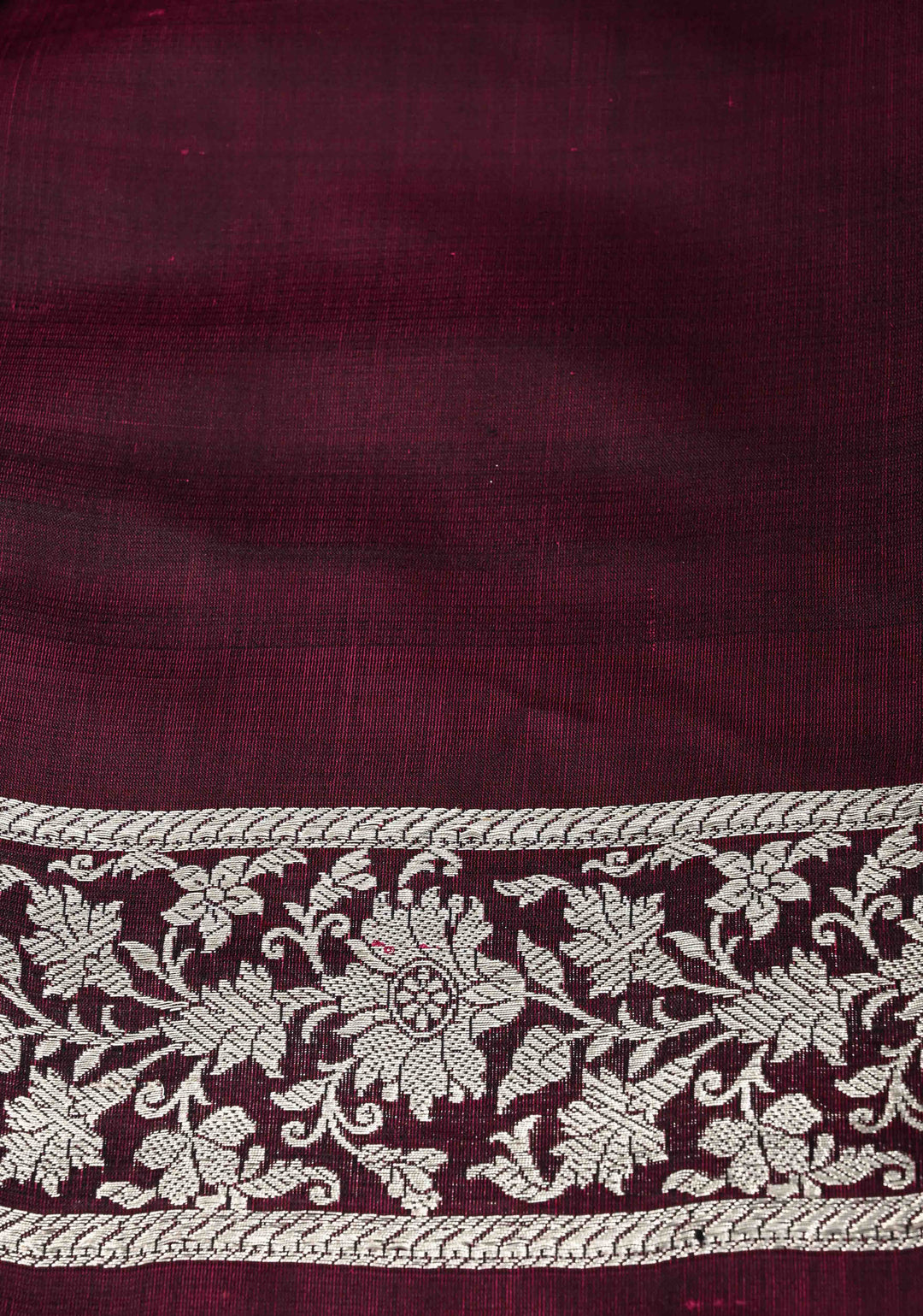 Plum Mashru Silk Saree with Floral Zari Buttas and Silver Zari Border | SILK MARK CERTIFIED