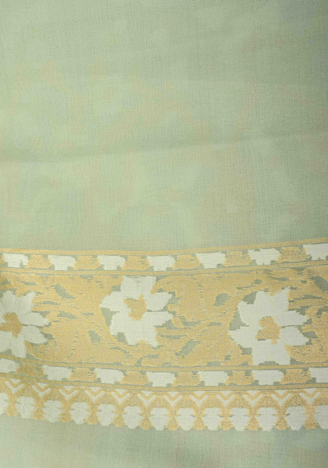 Muted Sage Banarasi Kora Silk Saree with Meenakari Brocade Jaal and Zari Border | SILK MARK CERTIFIED