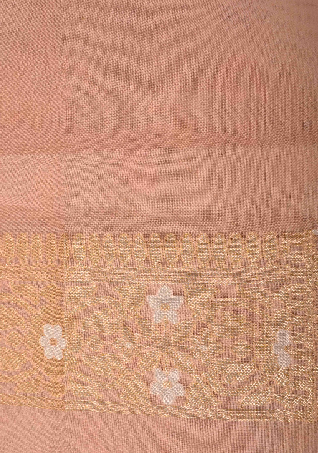 Light Peach Banarasi Kora Silk Saree withl Meenakari Brocade Jaal and Zari Border | SILK MARK CERTIFIED