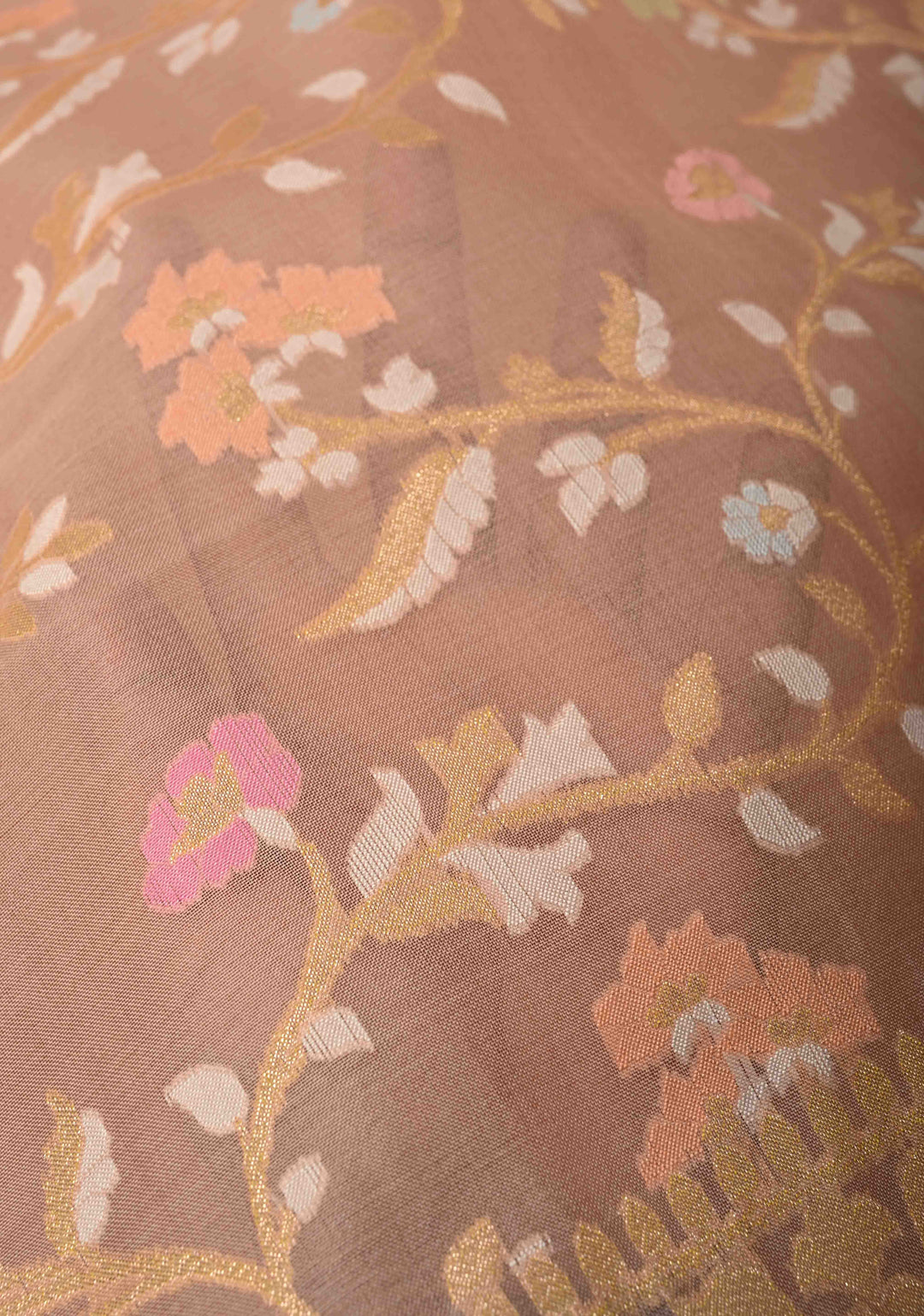 Light Peach Banarasi Kora Silk Saree withl Meenakari Brocade Jaal and Zari Border | SILK MARK CERTIFIED
