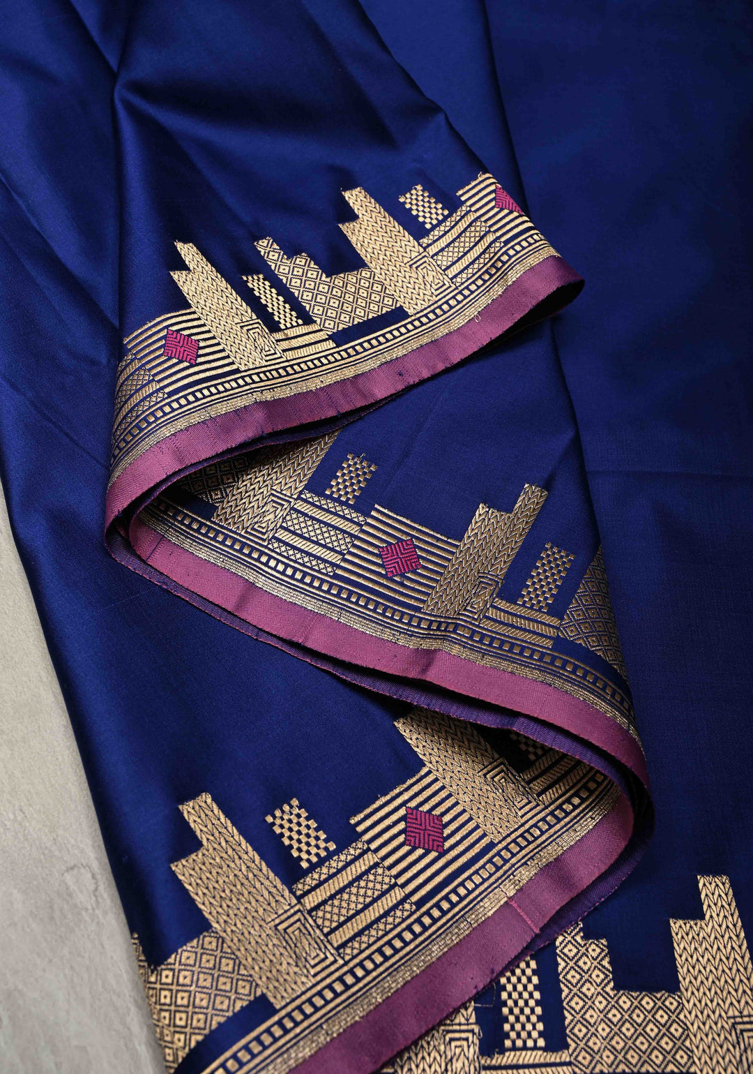 Ink Blue  Mashru Silk Saree with Zari skyline Border | SILK MARK CERTIFIED