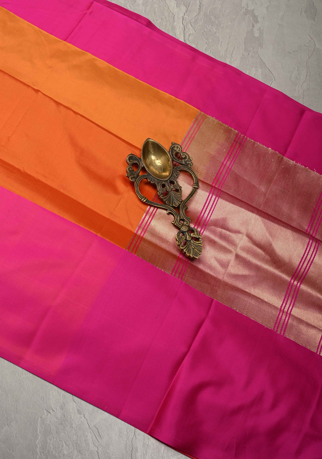 Mustard Yellow-Orange Banarasi Katan Silk Saree with Sona Rupa Geometric Panel and Contrast Satin Border | SILK MARK CERTIFIED