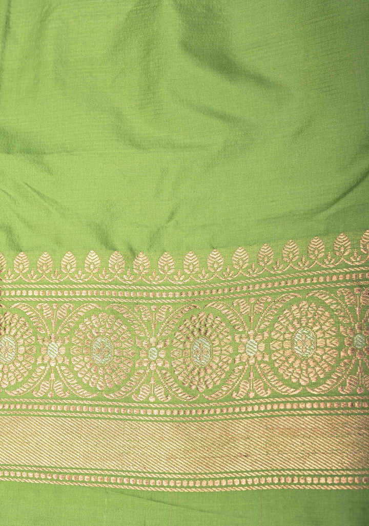 Pista Green Banarasi Katan Silk Saree with Sona Rupa Floral Buttas and Alfi Border | SILK MARK CERTIFIED