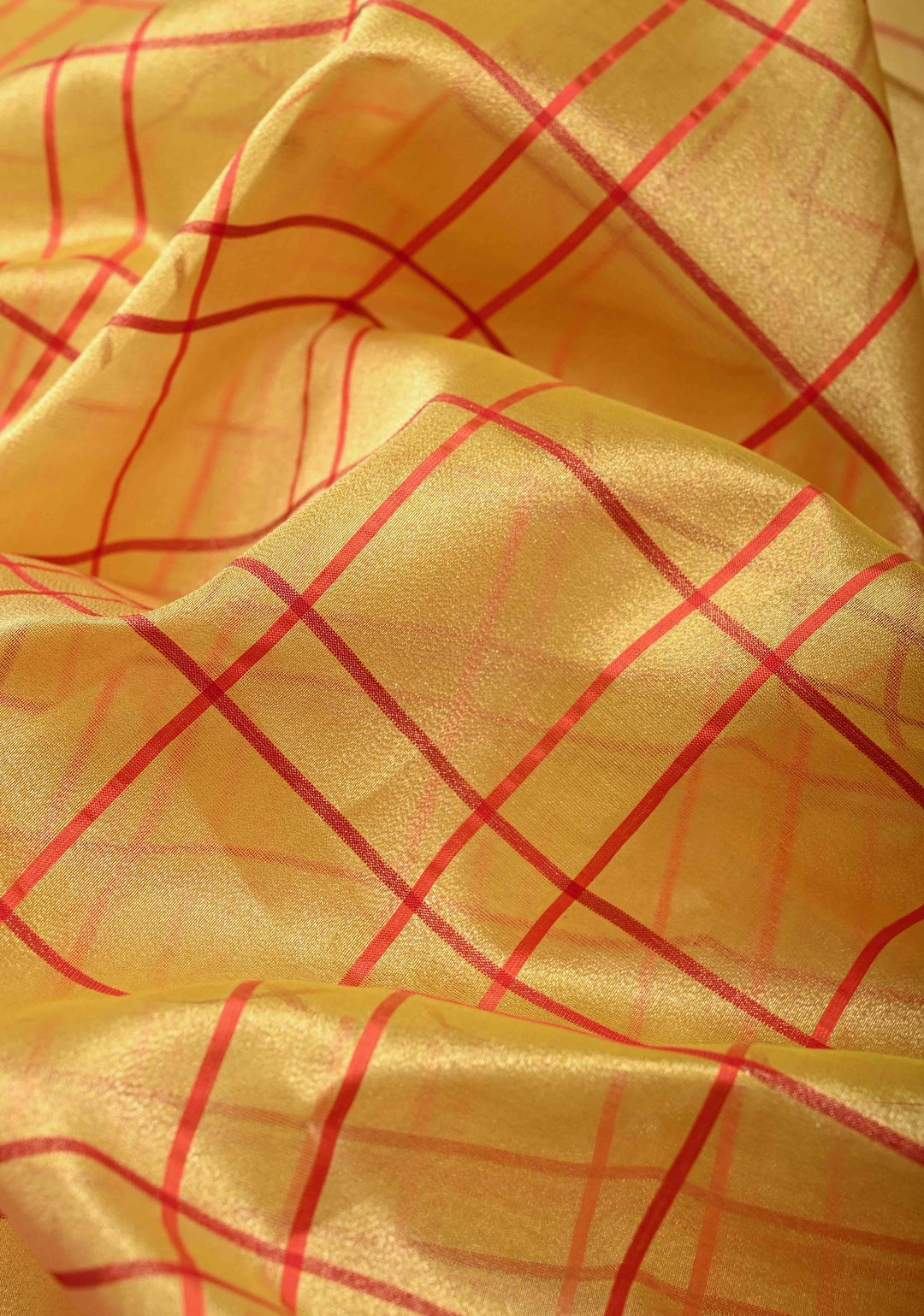Gold Banarasi Kora Silk Saree with Checks Patter and Contrst Zari Border | SILK MARK CERTIFIED