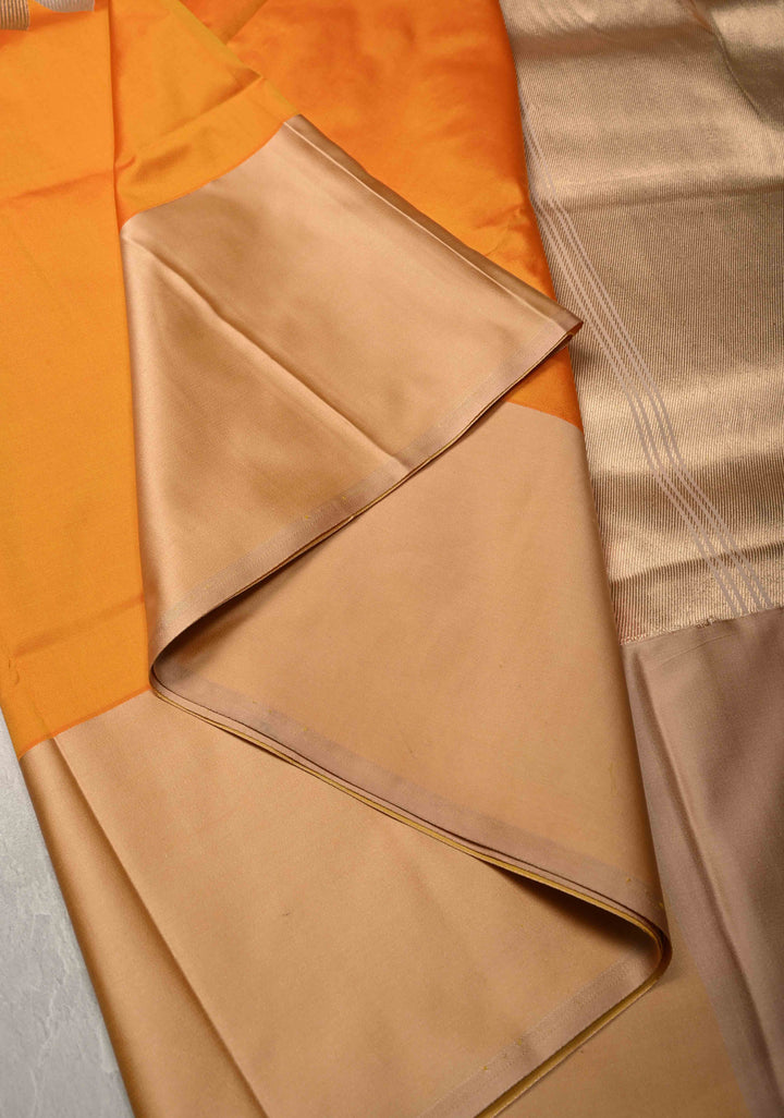 Yellow Ochre Banarasi Katan Silk Saree with Sona Rupa Geometric Panel and Contrast Satin Border | SILK MARK CERTIFIED