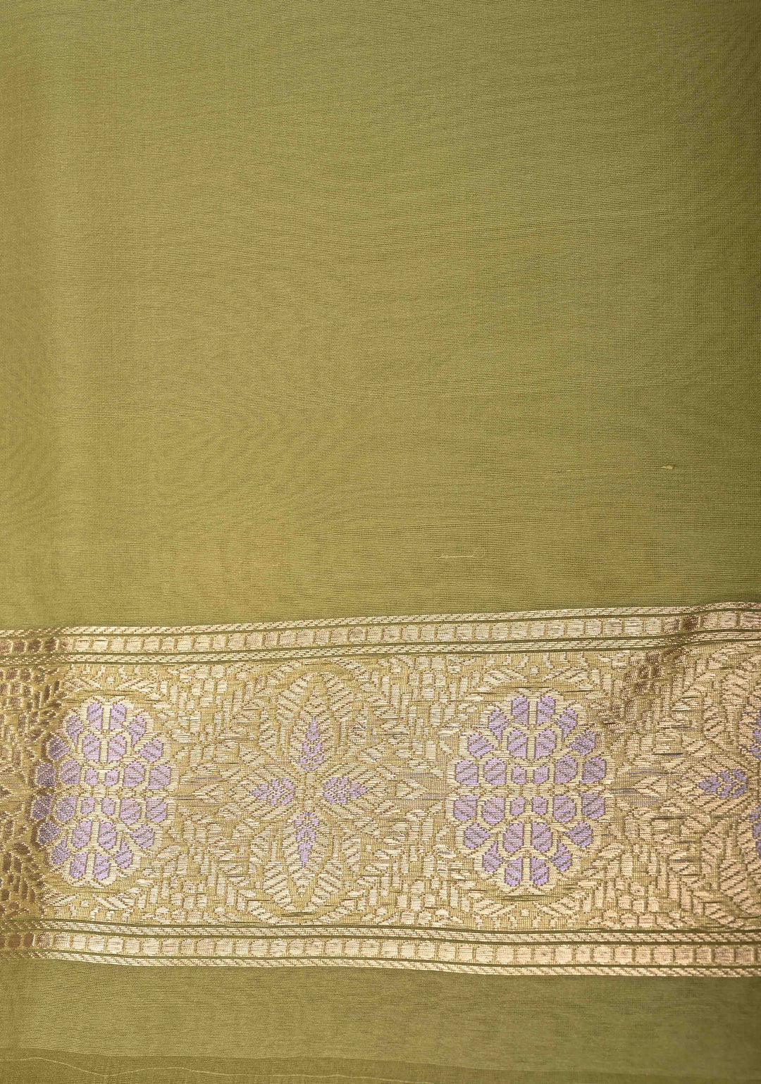 Moss Green Banarasi Kora Silk Saree with Floral Zari Buttas  and Meenakari Zari Border-Pallu | SILK MARK CERTIFIED