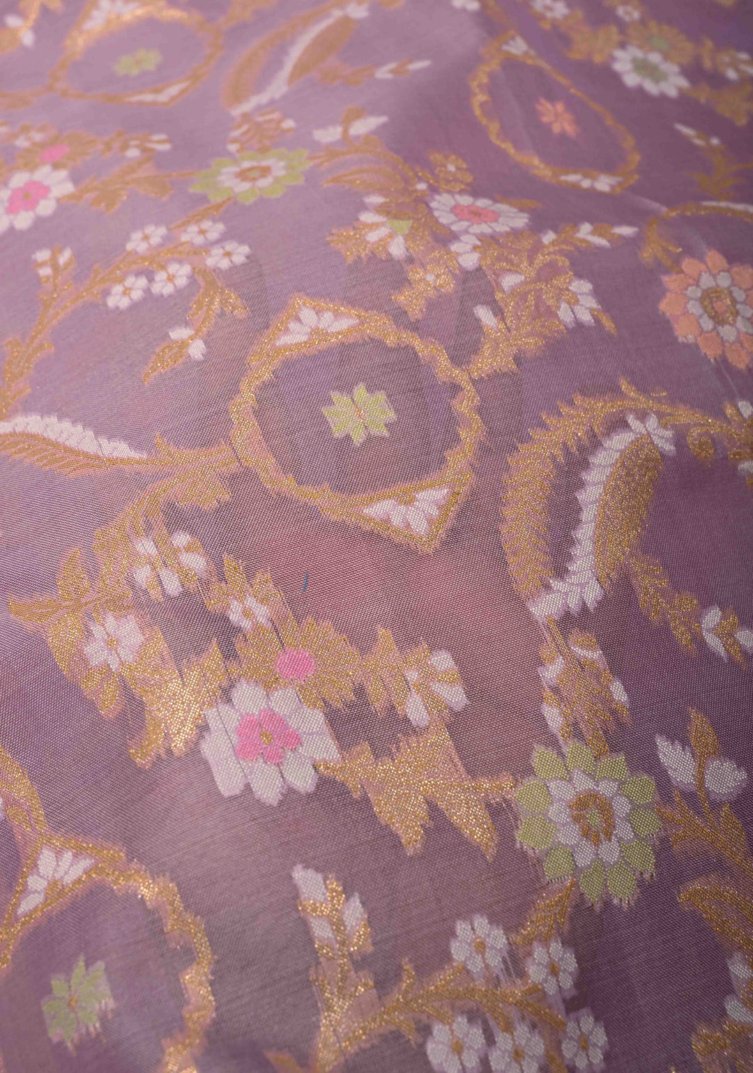 Lavender Banarasi Cotton Saree with Jamdani Style Sona Rupa Zari Cutwork Weaving
