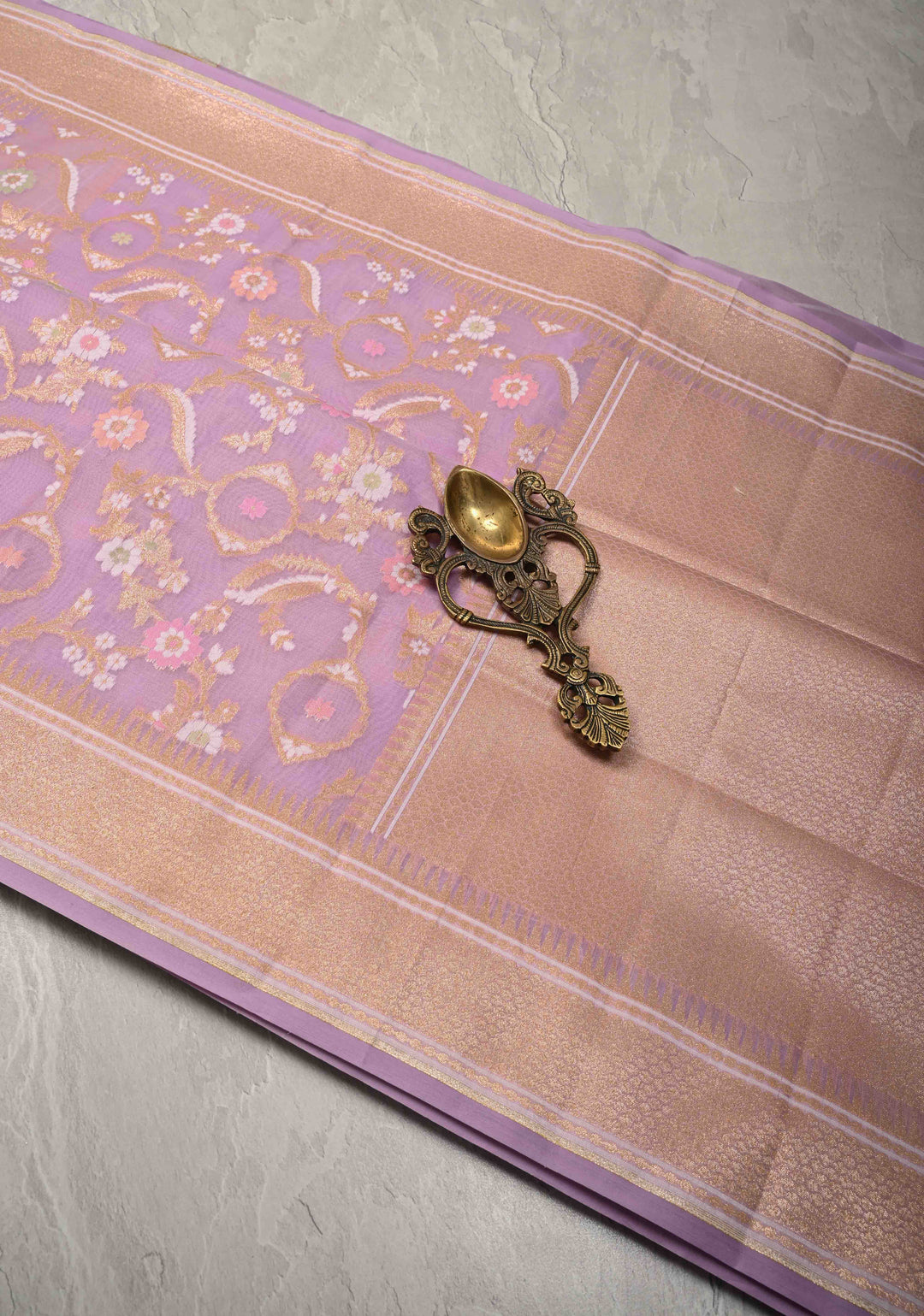 Lavender Banarasi Cotton Saree with Jamdani Style Sona Rupa Zari Cutwork Weaving