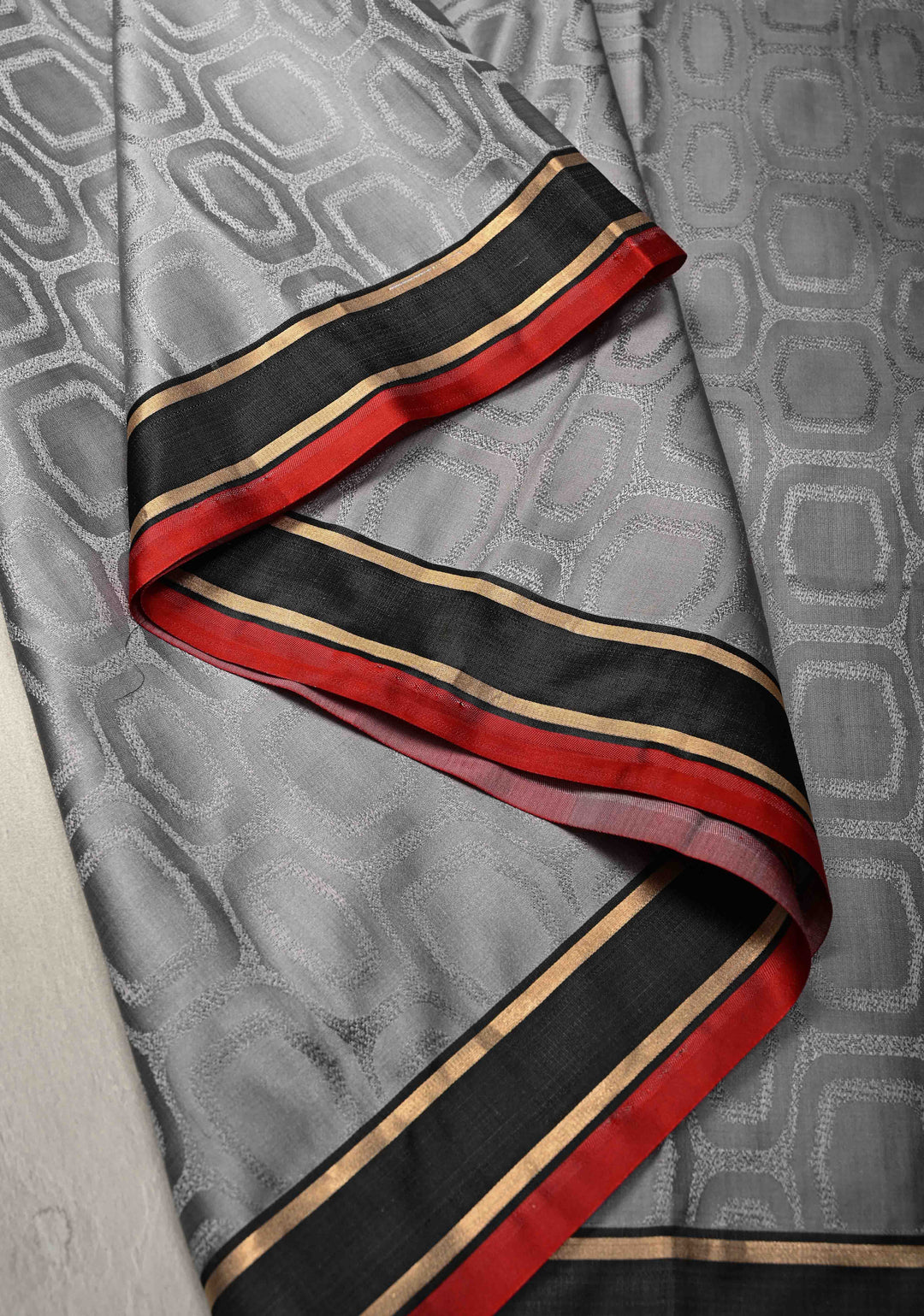 Grey Tanchoi Banarasi Satin Silk Saree in Pure Mashru Silk with Brocade and Contrast Border | SILK MARK CERTIFIED