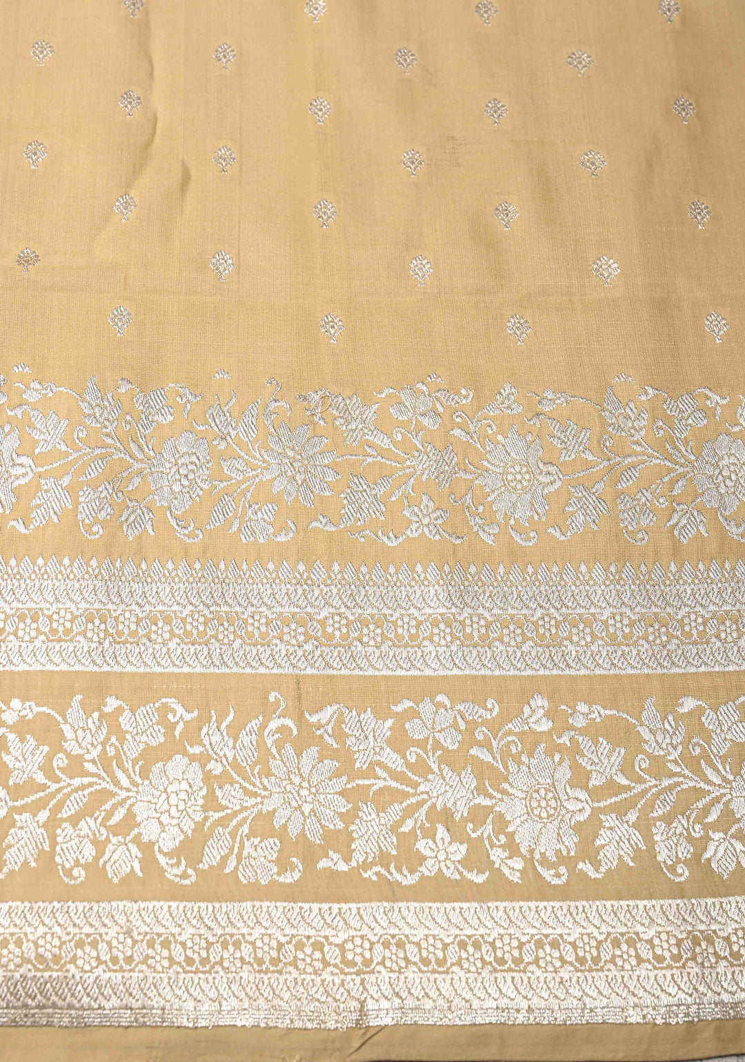 Cream  Mashru Silk Saree with Silver Zari Border | SILK MARK CERTIFIED