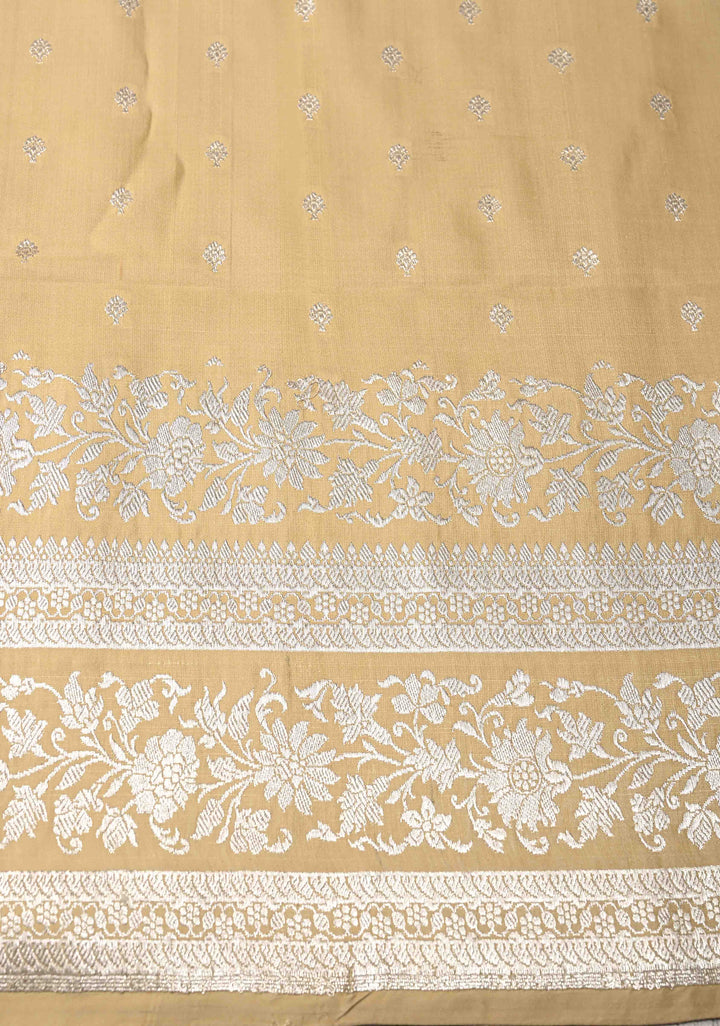 Cream  Mashru Silk Saree with Silver Zari Border | SILK MARK CERTIFIED