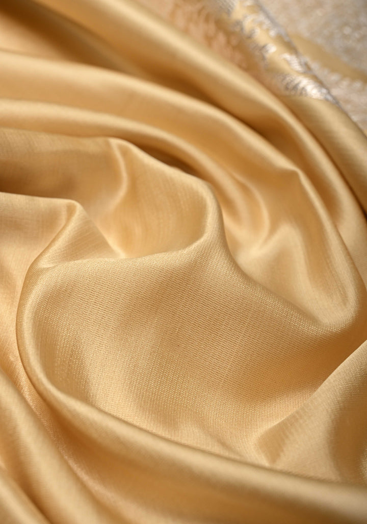 Cream  Mashru Silk Saree with Silver Zari Border | SILK MARK CERTIFIED
