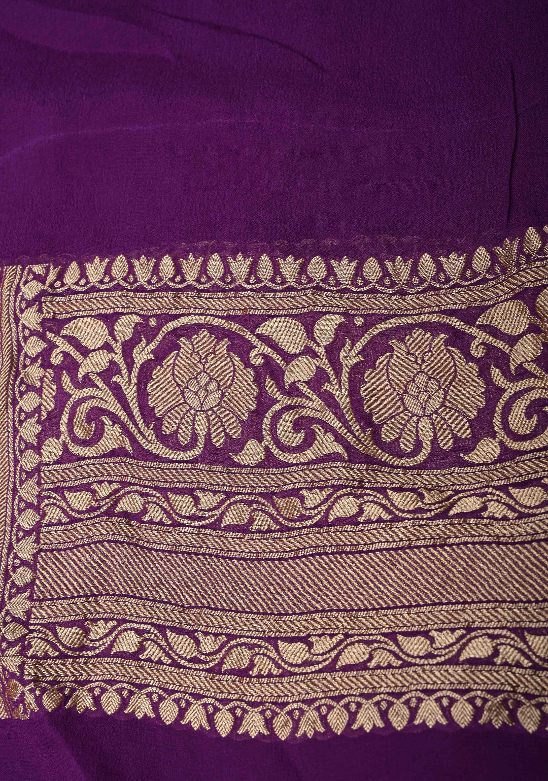 Deep Purple Banarasi Georgette Silk Saree with Floral Brocade and Zari Border | SILK MARK CERTIFIED