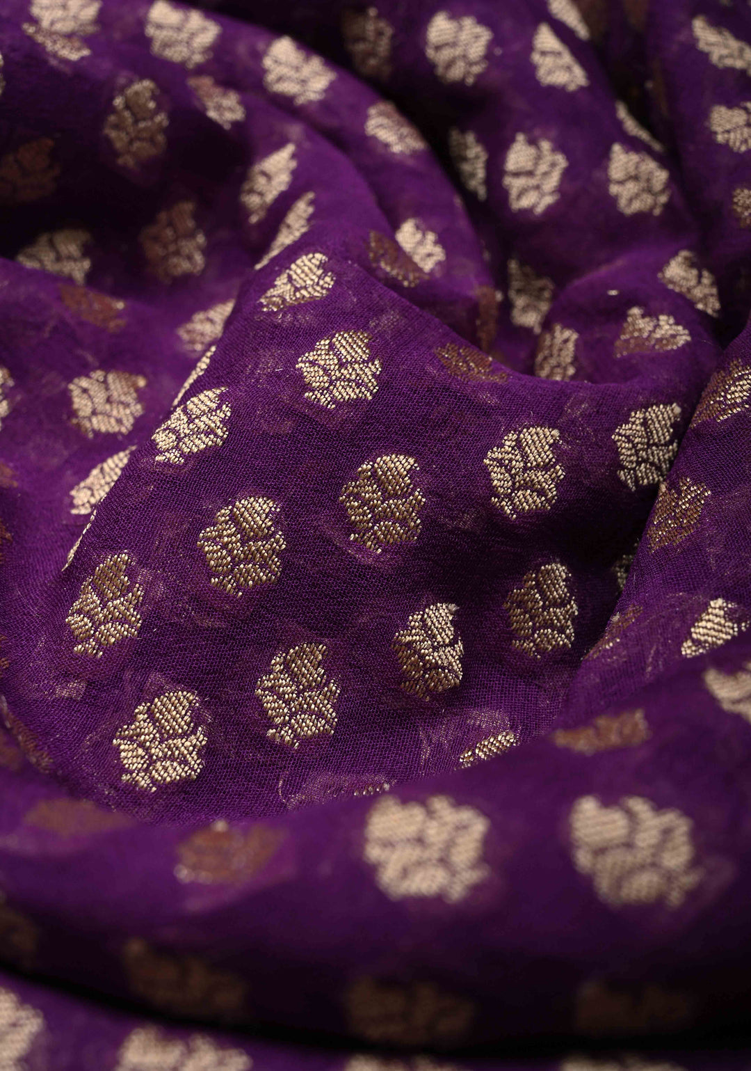 Deep Purple Banarasi Georgette Silk Saree with Floral Brocade and Zari Border | SILK MARK CERTIFIED
