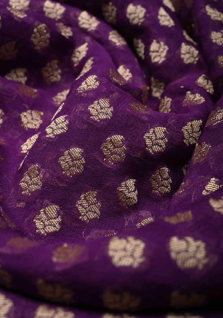 Deep Purple Banarasi Georgette Silk Saree with Floral Brocade and Zari Border | SILK MARK CERTIFIED