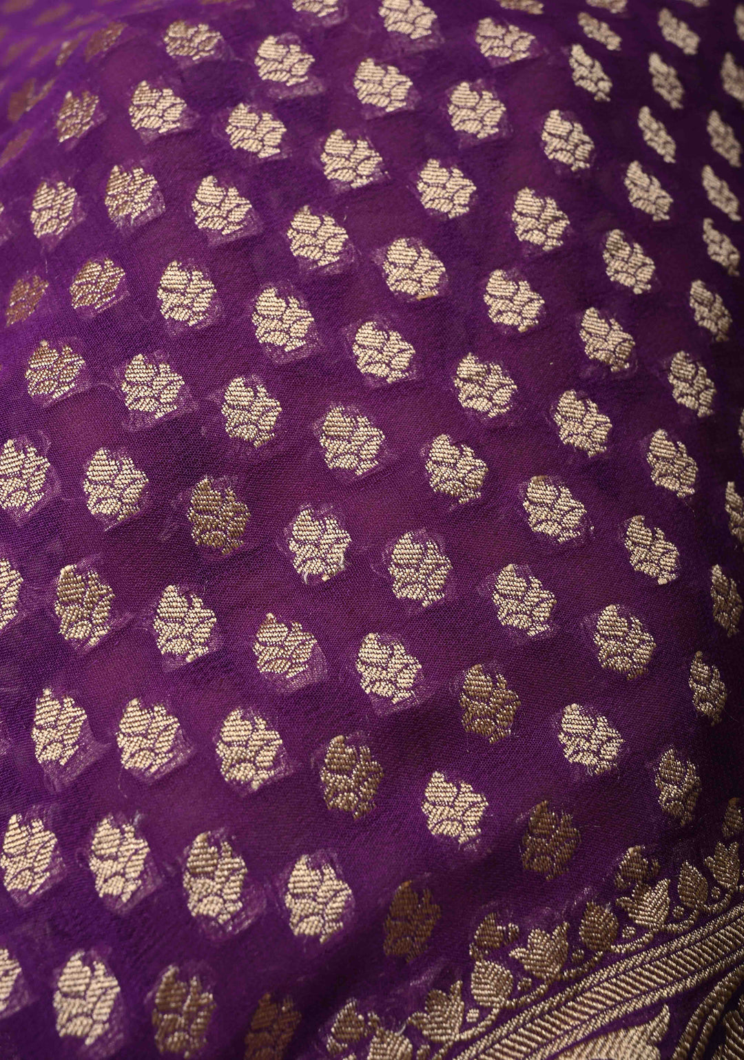 Deep Purple Banarasi Georgette Silk Saree with Floral Brocade and Zari Border | SILK MARK CERTIFIED
