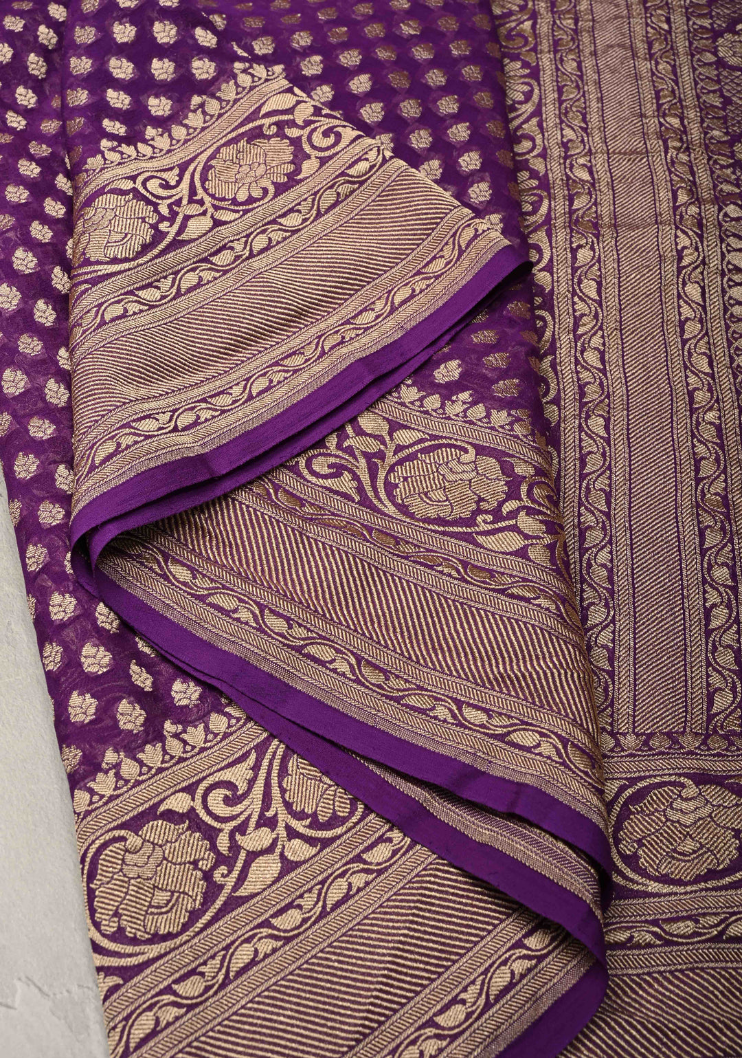 Deep Purple Banarasi Georgette Silk Saree with Floral Brocade and Zari Border | SILK MARK CERTIFIED