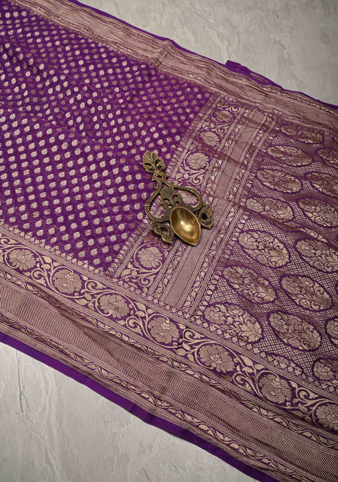 Deep Purple Banarasi Georgette Silk Saree with Floral Brocade and Zari Border | SILK MARK CERTIFIED