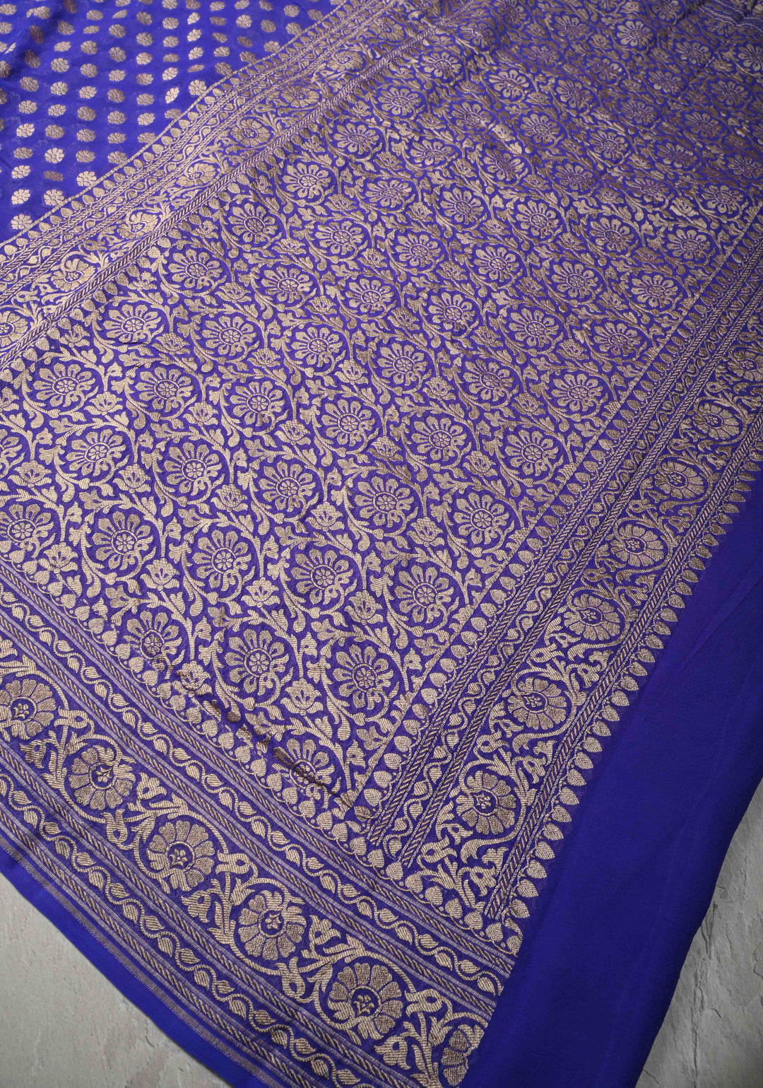 Royal Blue Banarasi Georgette Silk Saree with Floral Butta  and Zari Border | SILK MARK CERTIFIED