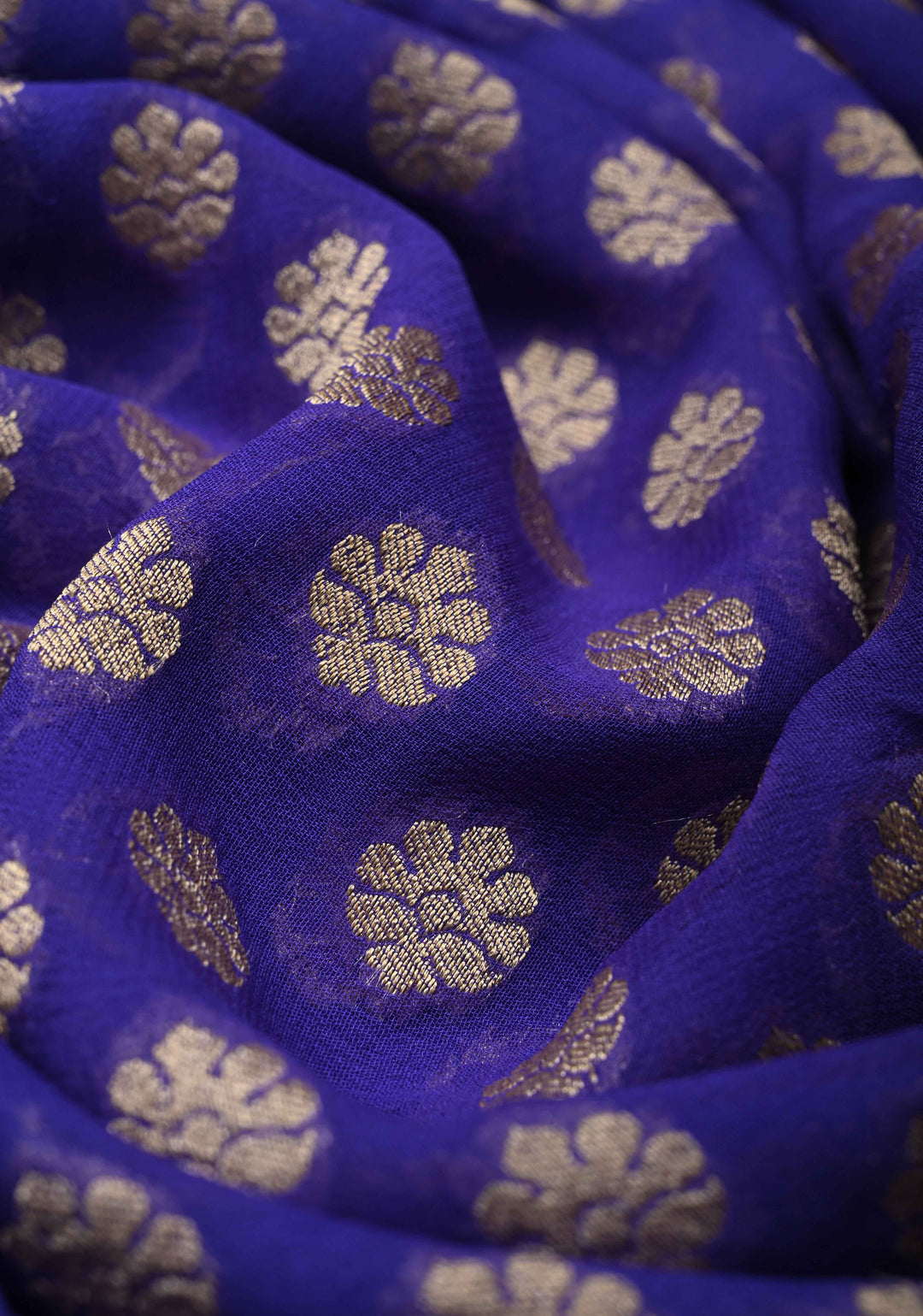 Royal Blue Banarasi Georgette Silk Saree with Floral Butta  and Zari Border | SILK MARK CERTIFIED
