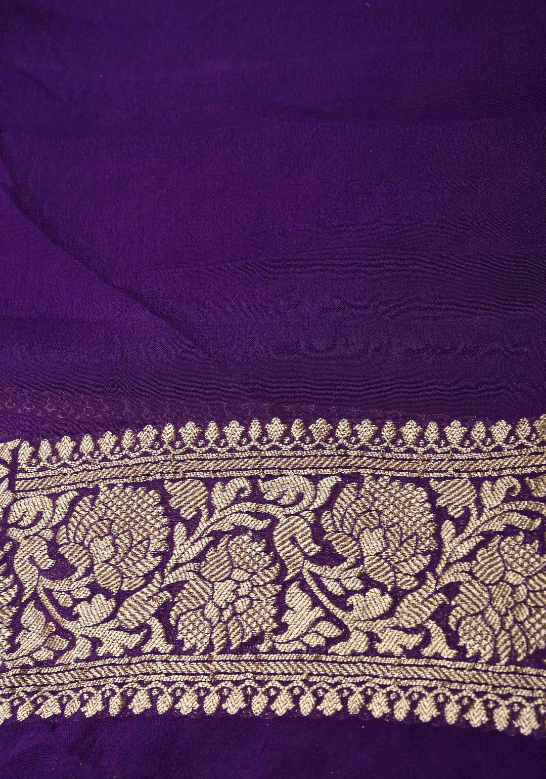 Eggplant Purple Banarasi Georgette Silk Saree with Geomatric Jaal and Zari Border | SILK MARK CERTIFIED