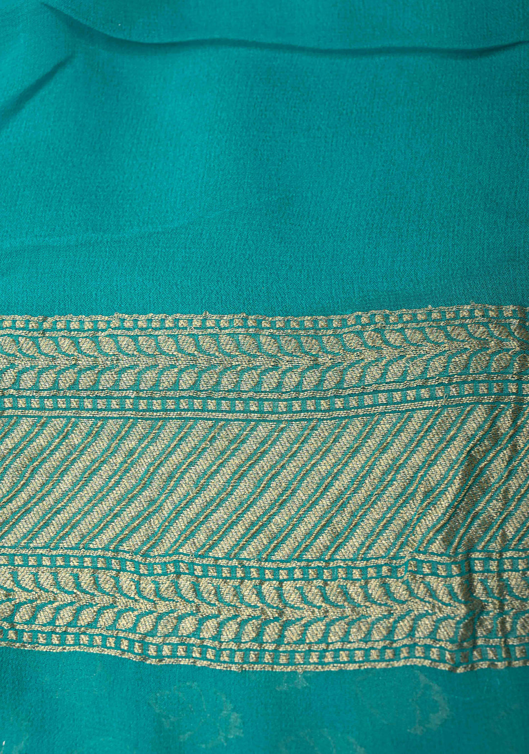 Cyan Banarasi Georgette Silk Saree with Floral Butta and Zari Border | SILK MARK CERTIFIED