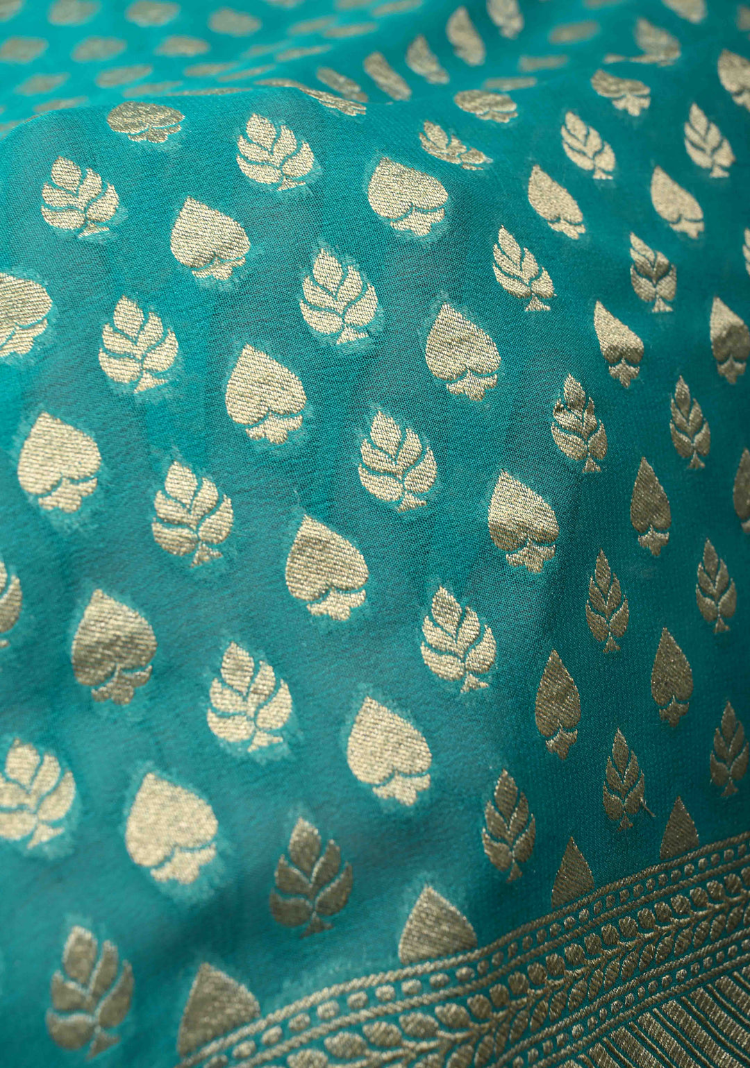 Cyan Banarasi Georgette Silk Saree with Floral Butta and Zari Border | SILK MARK CERTIFIED