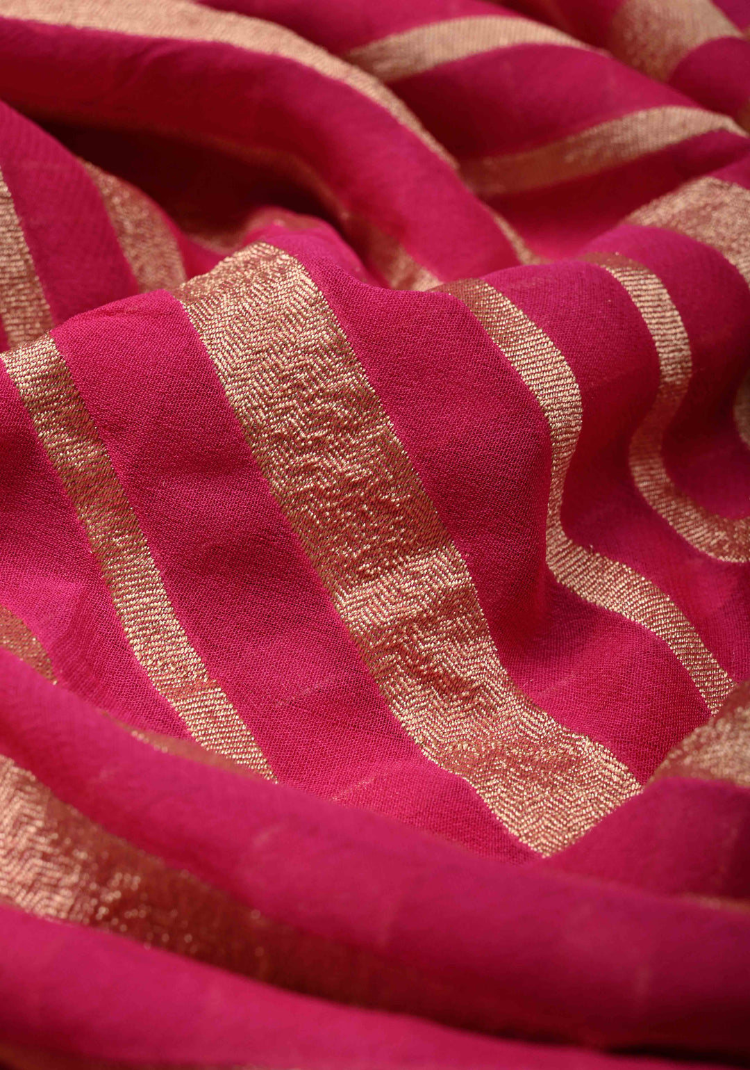 Dark Pink Banarasi Georgette Silk Saree with Ornated Stipes and Zari Border | SILK MARK CERTIFIED