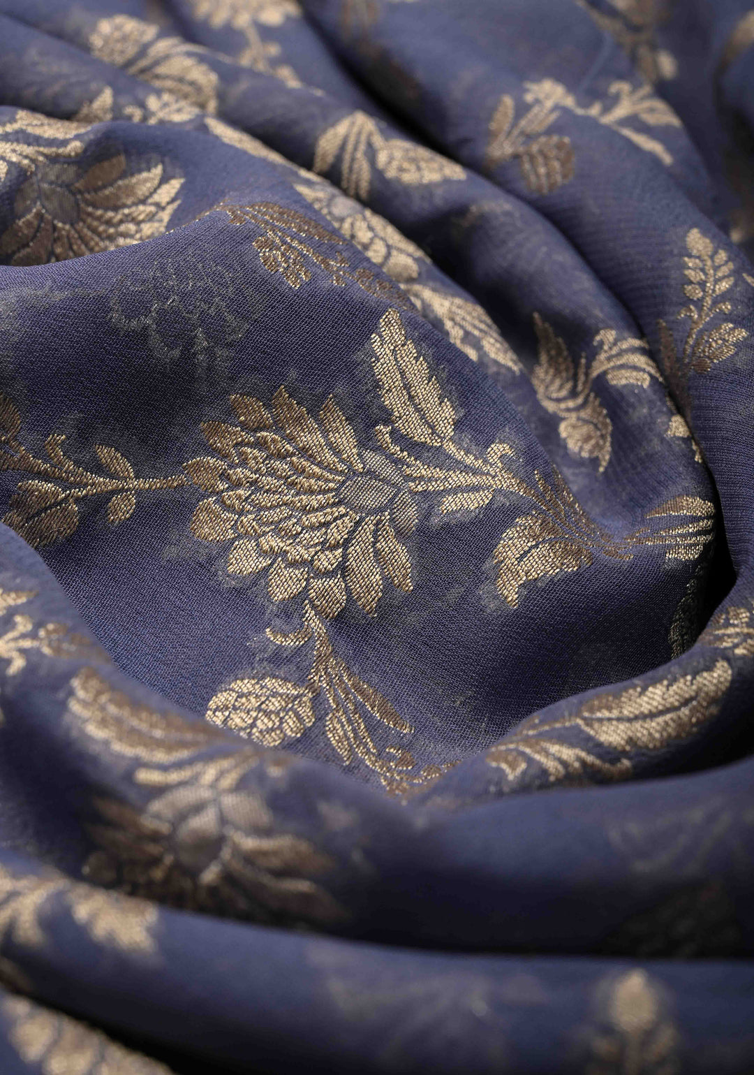 Lilac Banarasi Georgette Silk Saree with Floral Jaal and Contrast Zari Border | SILK MARK CERTIFIED