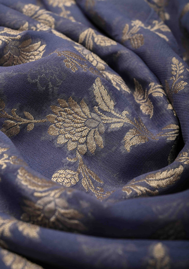 Lilac Banarasi Georgette Silk Saree with Floral Jaal and Contrast Zari Border | SILK MARK CERTIFIED