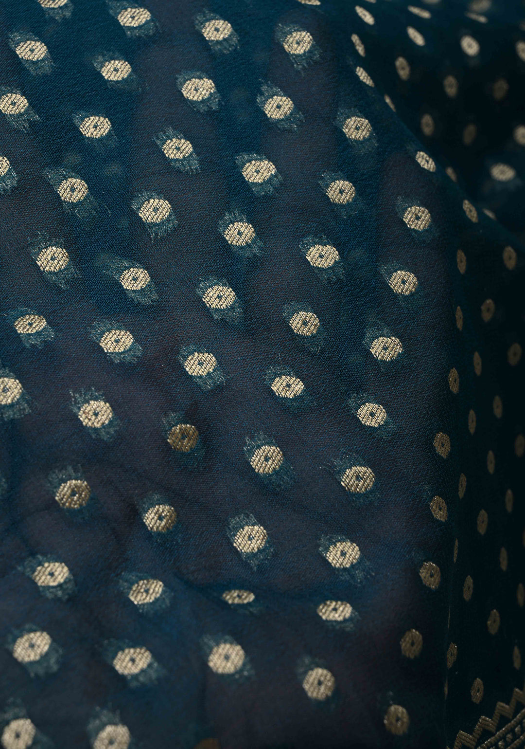 Teal Banarasi Georgette Silk Saree with Polka Dot Brocade and Contrast Zari Border | SILK MARK CERTIFIED