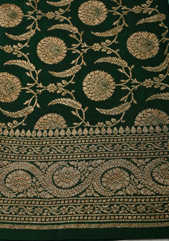Mint Green Mysore Crepe Silk Saree with Koniya Motifs and Contrast Zari Border | SILK MARK CERTIFIED