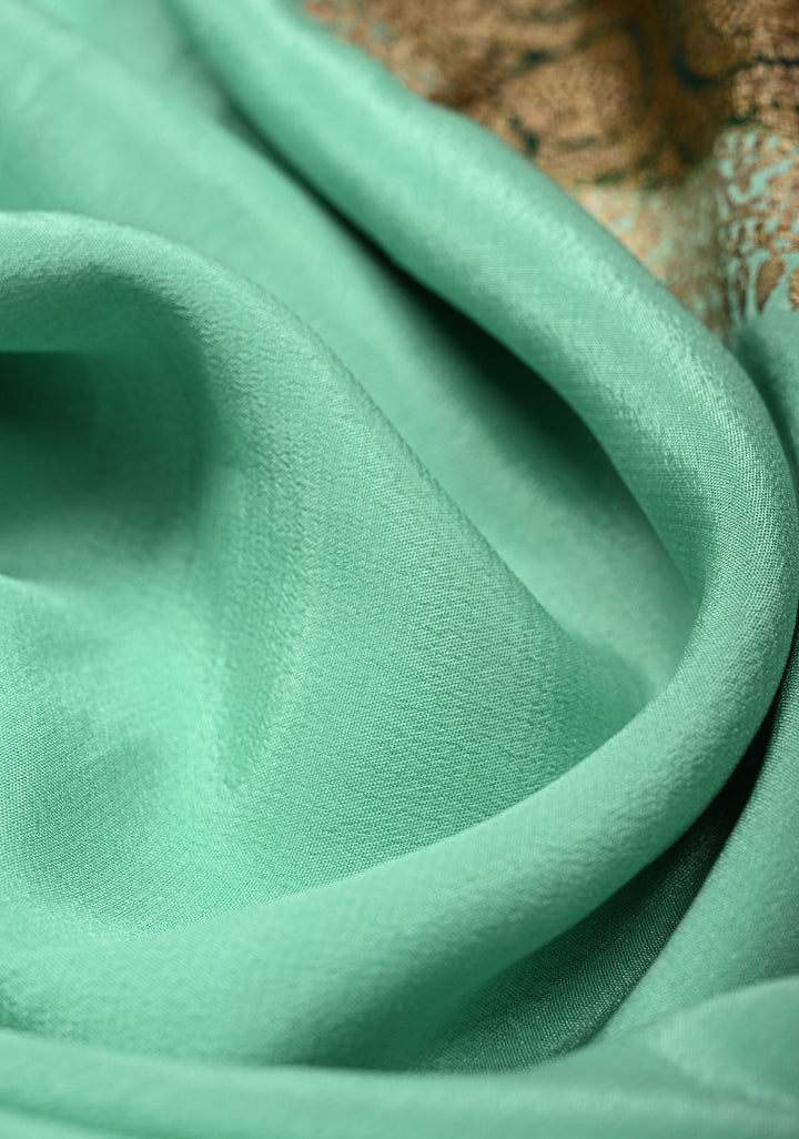 Mint Green Mysore Crepe Silk Saree with Koniya Motifs and Contrast Zari Border | SILK MARK CERTIFIED