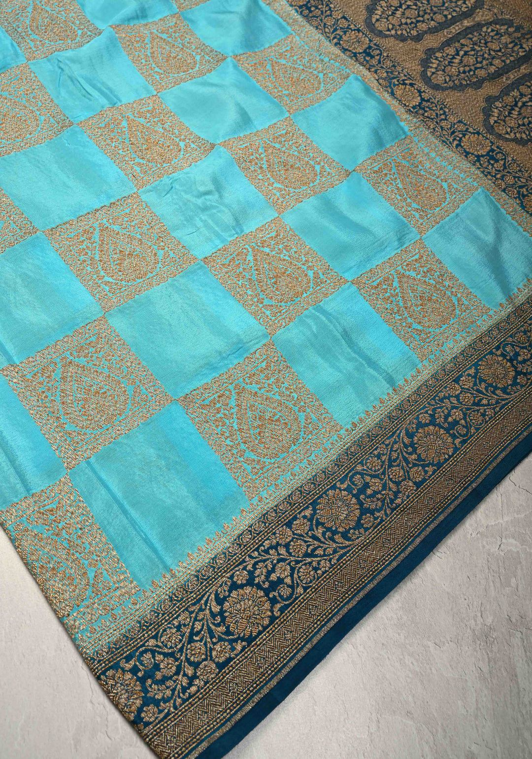 Ananda Blue Banarasi Georgette Silk Saree with Gharchola Pattern and Zari Border | SILK MARK CERTIFIED